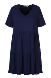 Short Sleeve Simple Ladies Plus Size Dresses Pleated Ladies Dress With V Neck