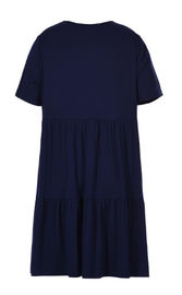 Short Sleeve Simple Ladies Plus Size Dresses Pleated Ladies Dress With V Neck