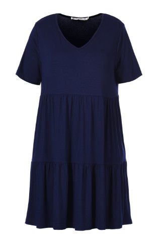 Short Sleeve Simple Ladies Plus Size Dresses Pleated Ladies Dress With V Neck